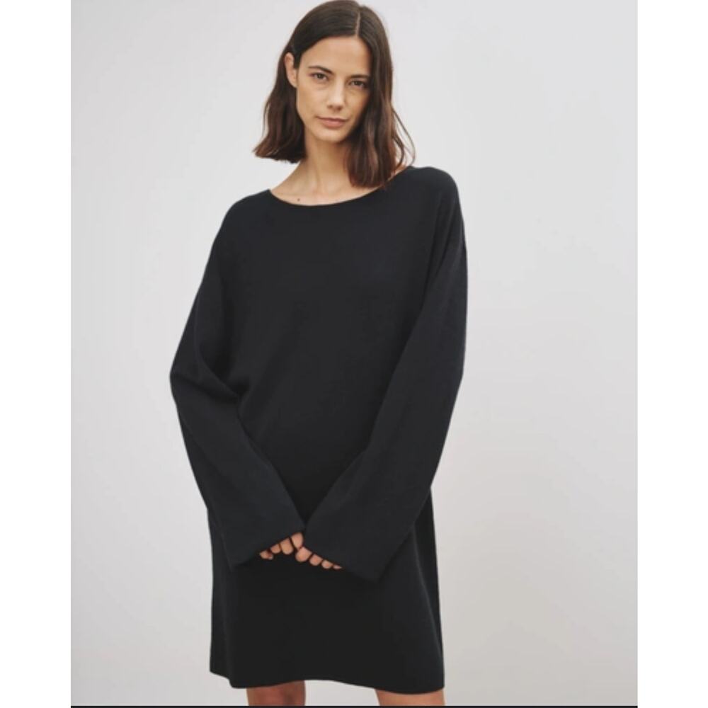 Nili Lotan Alisaie Knit Merino Wool Cashmere Blend Mini Dress Black Women Sz XL